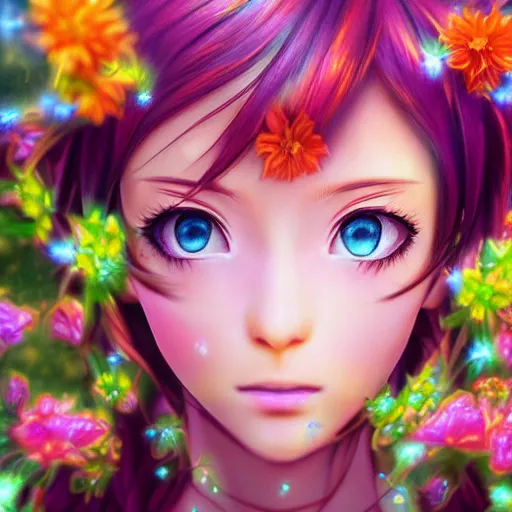 Prompt: Photorealistic beautiful anime princess with flowers. Hyperdetailed photorealism, 108 megapixels, amazing depth, glowing rich colors, powerful imagery, psychedelic Overtones, 3D finalrender, 3d shading, cinematic lighting, artstation concept art