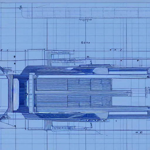 Prompt: blueprint of spaceship, blue, technical drawing, 8 k