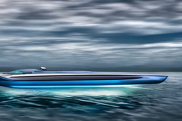 Prompt: futuristic speedboat by Apple, XF IQ4, 150MP, 50mm, f/1.4, ISO 200, 1/160s, natural light, Adobe Photoshop, Adobe Lightroom, DxO Photolab, Corel PaintShop Pro, rule of thirds, symmetrical balance, depth layering, polarizing filter, Sense of Depth, AI enhanced