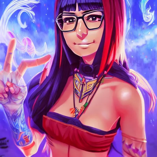 Image similar to anime portrait of Mia Khalifa as a shaman yedi using dark force to eliminate trump as an anime antagonist by Stanley Artgerm Lau, WLOP, Rossdraws, James Jean, Andrei Riabovitchev, Marc Simonetti, and Sakimichan, trending on artstation