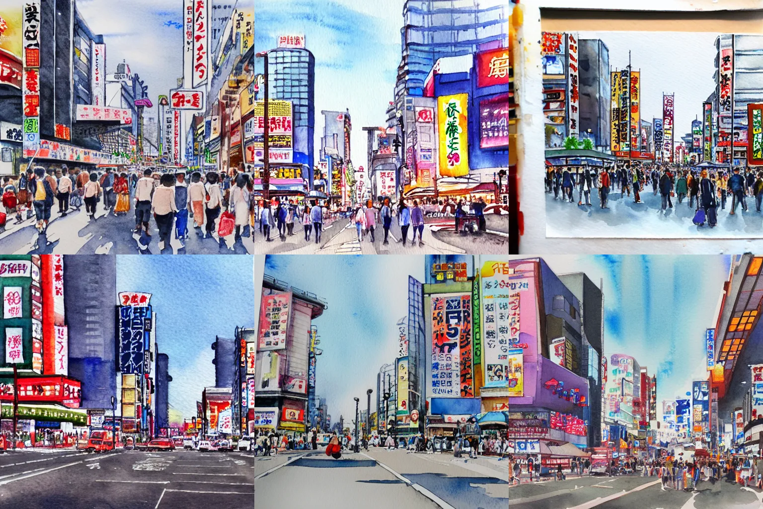 Prompt: a watercolour painting of Akihabara