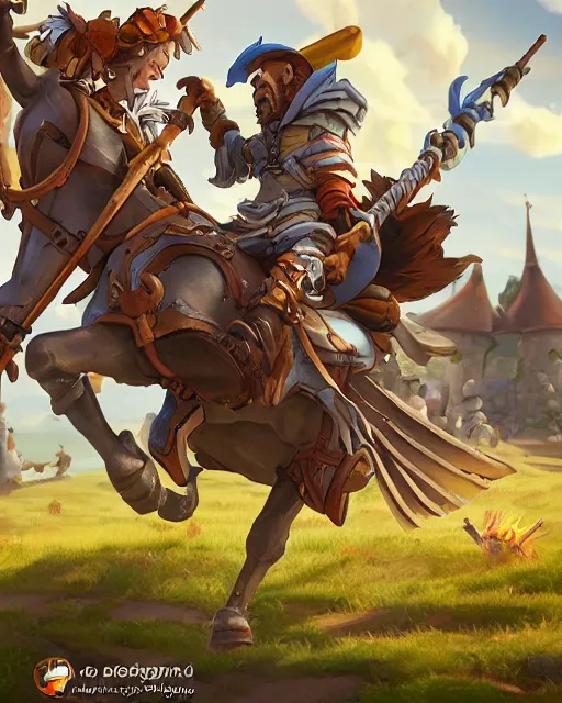 Prompt: don quixote's fighting with windmills by disney and miyazaki, octane, intricate, hearthstone