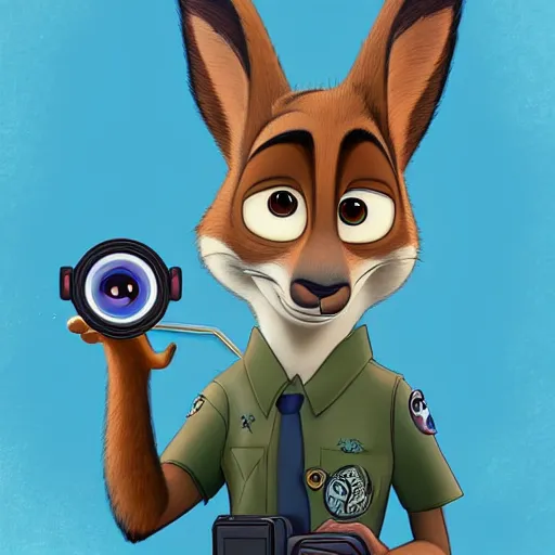 Image similar to “portrait of a cartoon animal, zootopia movie style, pointing a laser gun at the camera, digital art, 4k, award winning”