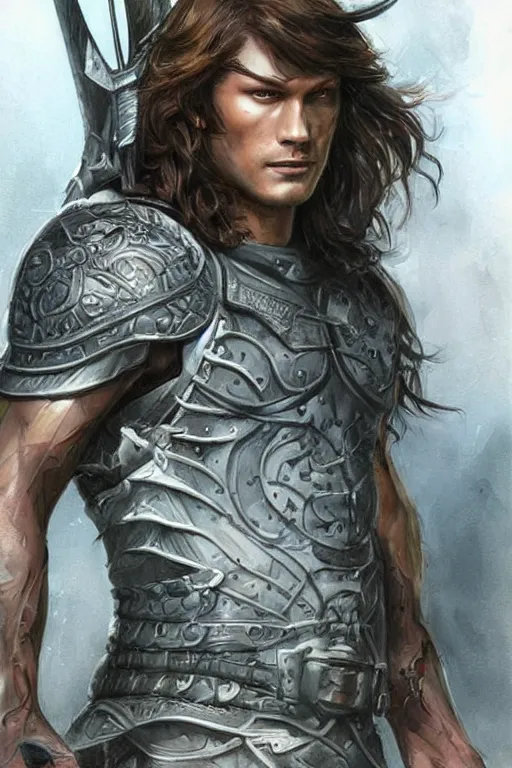 Image similar to portrait of attractive sam winchester as a rogue scotish warrior from the xii century, muscular body tattooed, d & d!, fantasy style, sharp focus!, ultra detailed, art by artgerm and peter andrew jones, wlop