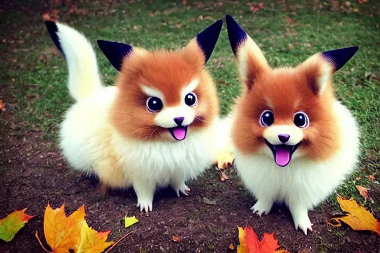 Image similar to real life pokemon cute adorable chunky playful fluffy happy cheeky mischievous ultra realistic autumn