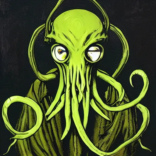 Prompt: Cthulhu by phil hale, in salad fingers style