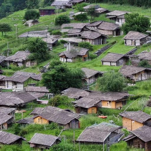 Image similar to a photo of a 1500 village close to a lake