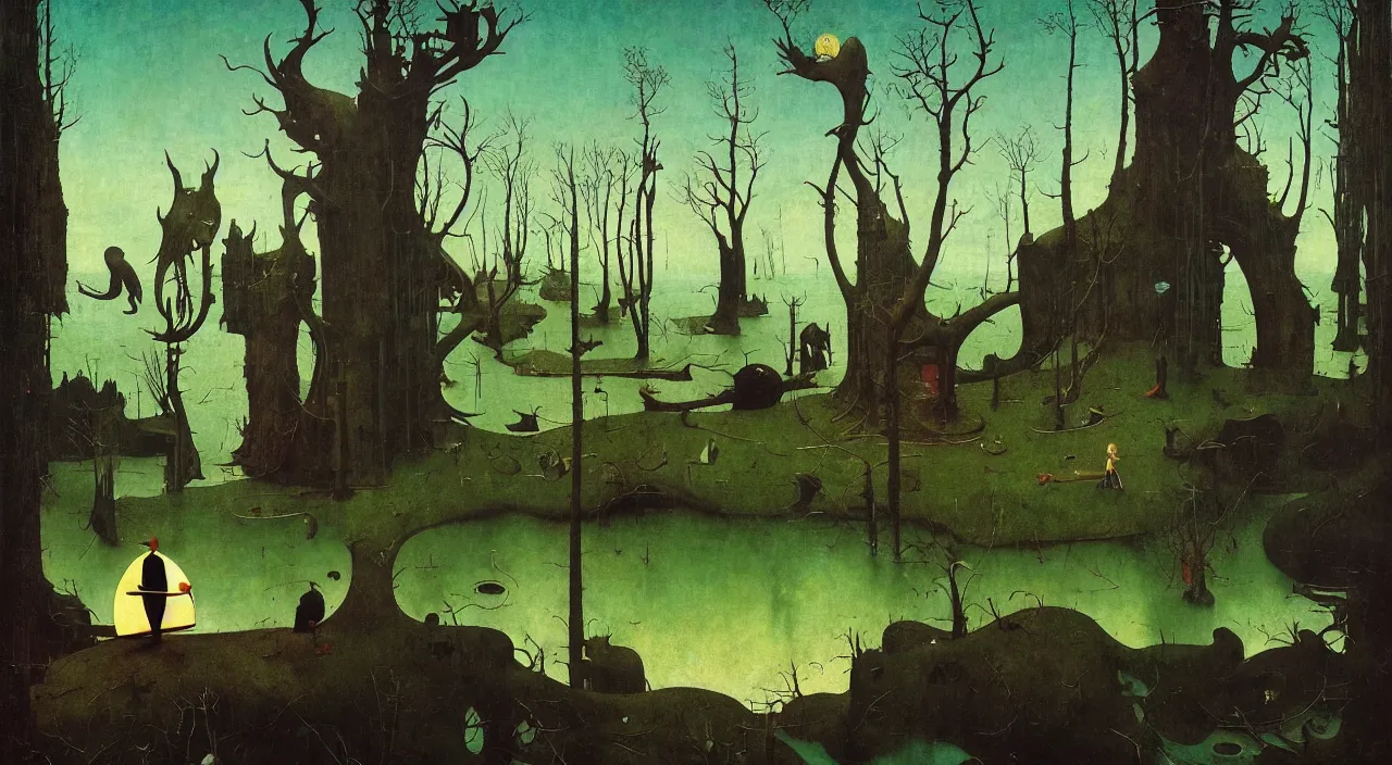 Image similar to single flooded simple!! creature, very coherent and colorful high contrast masterpiece by norman rockwell franz sedlacek hieronymus bosch dean ellis simon stalenhag rene magritte gediminas pranckevicius, dark shadows, sunny day, hard lighting