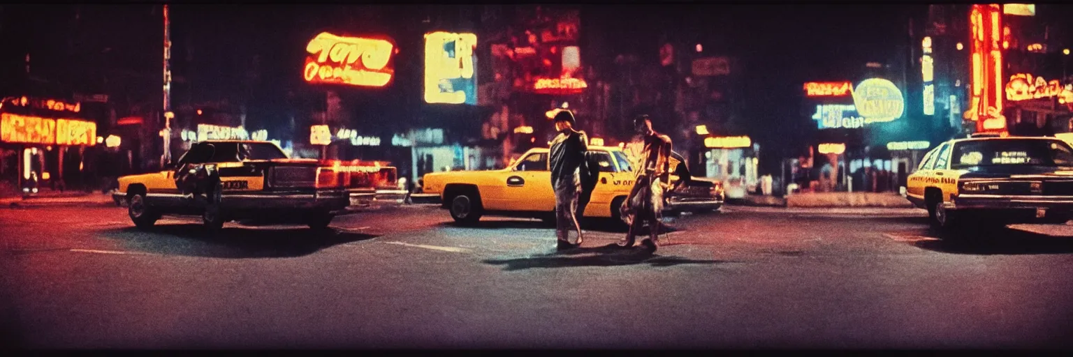 Image similar to 8 0 s polaroid photo, cinema still from movie taxi driver, sleazy man watching night streets, colorful haze, americana, high production value, 8 k resolution, hyperrealistic, hdr, photorealistic, high definition, high details, tehnicolor, award - winning photography, masterpiece, amazing colors