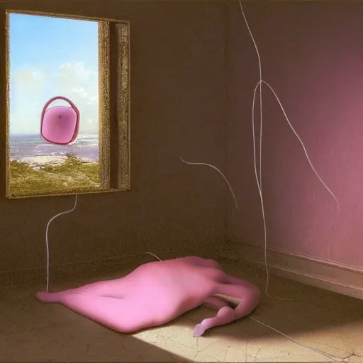 Prompt: hyperrealistic liminal spaces, David Friedrich, award winning masterpiece with incredible details, Zhang Kechun, a surreal vaporwave vaporwave vaporwave vaporwave vaporwave painting by Thomas Cole of an old pink mannequin head wearing VR goggles with cables and wires coming out of it's neck, highly detailed