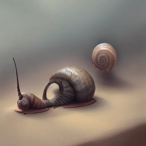 Prompt: A snail watching everything slowly decay while the time slowly reaches it's end, digital art, surreal, WLOP, artstation, surrealism, Mandy Jurgens