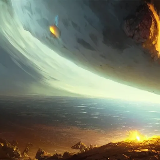 Prompt: meteor hitting earth, concept art by greg rutkowski, highly detailed, ultra realistic