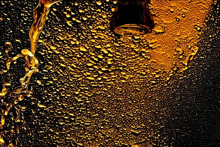 Prompt: a high detail photo of a bottle of beer, splashes of liquid, energetic, delicate by marcel christ