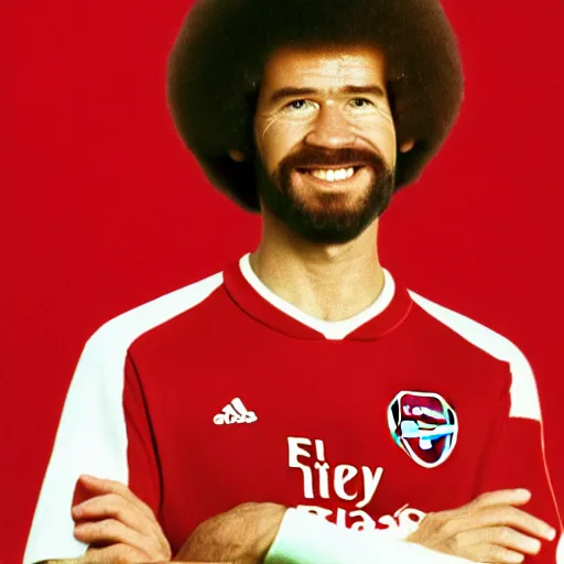 Prompt: Bob Ross as an Arsenal player, epic quality, 8k, well lit, focused