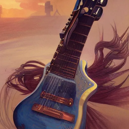 Prompt: guitar being eaten by a large fish, highly detailed digital painting, artstation, concept art, smooth, sharp focus, illustration, art by artgerm and greg rutkowski and alphonse mucha