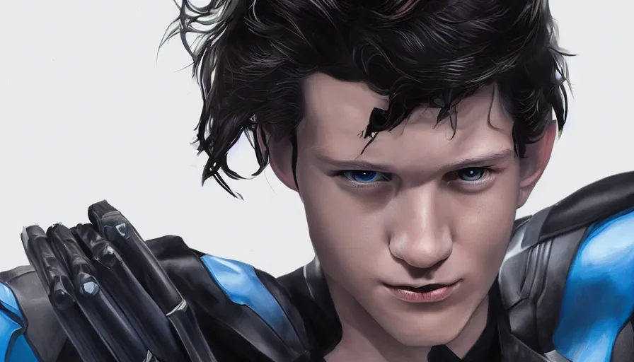 Image similar to Tom Holland is Nightwing, hyperdetailed, artstation, cgsociety, 8k