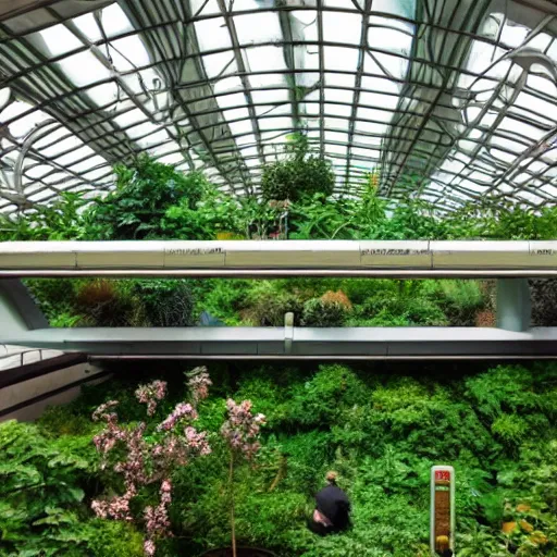 Prompt: subway station, lots of green, plants, ecofuturism