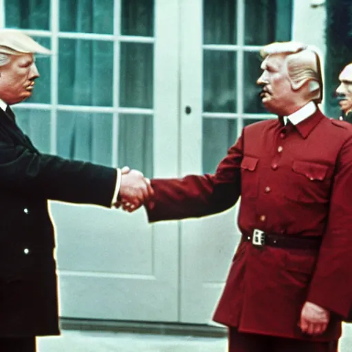 Prompt: photo of stalin and trump shaking hands, award winning photo, 3 5 mm camera, colour