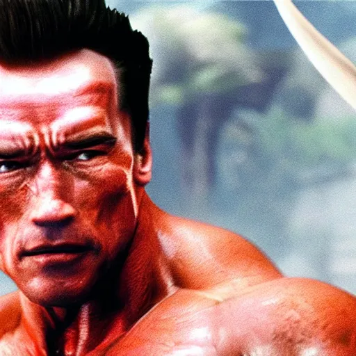 Image similar to a screenshot of arnold schwarzenegger as hanzo in overwatch