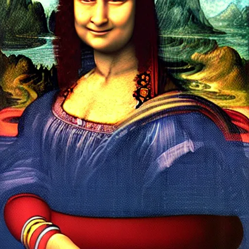 Image similar to a portrait of super - mario!!!!!!!! painting by da vinci ( ( ( ( mona lisa ) ) ) )