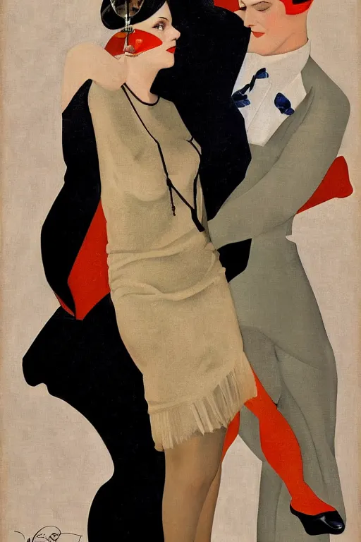 Image similar to a oil painting depicting a Jazz Age high society figure, 1920s style, smooth, highly detailed, high contrast, Coles Phillips, Dean Cornwell, JC Leyendecker, 8K