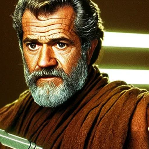 Prompt: Mel Gibson as Obi Wan Kenobi