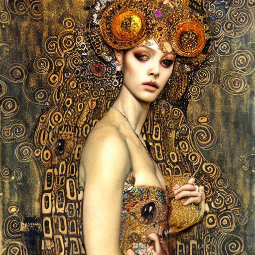 Image similar to goddess, intricate detail, klimt, royo, whealan,