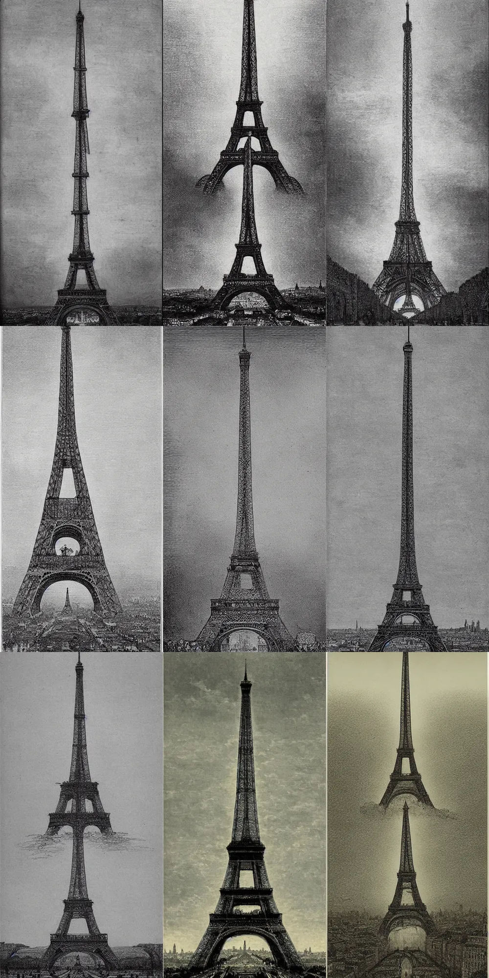 Prompt: rejected designs for the eiffel tower, by gustave dore
