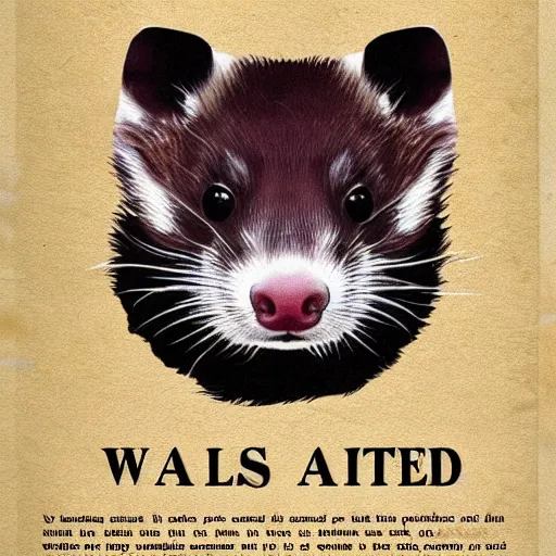 Prompt: a wanted poster of a shady looking ferret, photorealistic, 4 k