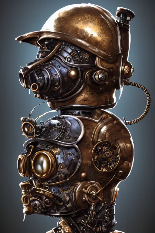 Image similar to steampunk helmet fantasy art mask robot ninja stylized digital illustration sharp focus, elegant intricate digital painting artstation concept art global illumination ray tracing advanced technology chaykin howard and campionpascale and cooke darwyn and davis jack