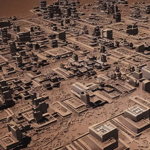 Image similar to Aerial photo of a cyberpunk city on Mars