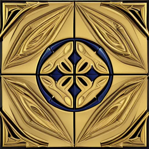 Image similar to 3d render of an abstract medieval pattern gold tile, symetrical