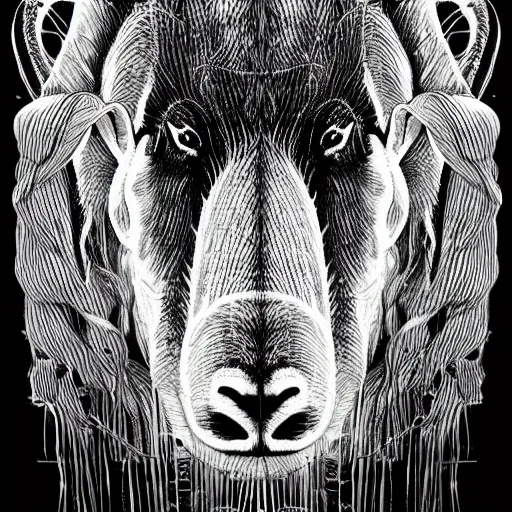 Image similar to one-line art grafic the organic sheep!!!included a spider web, grey scale