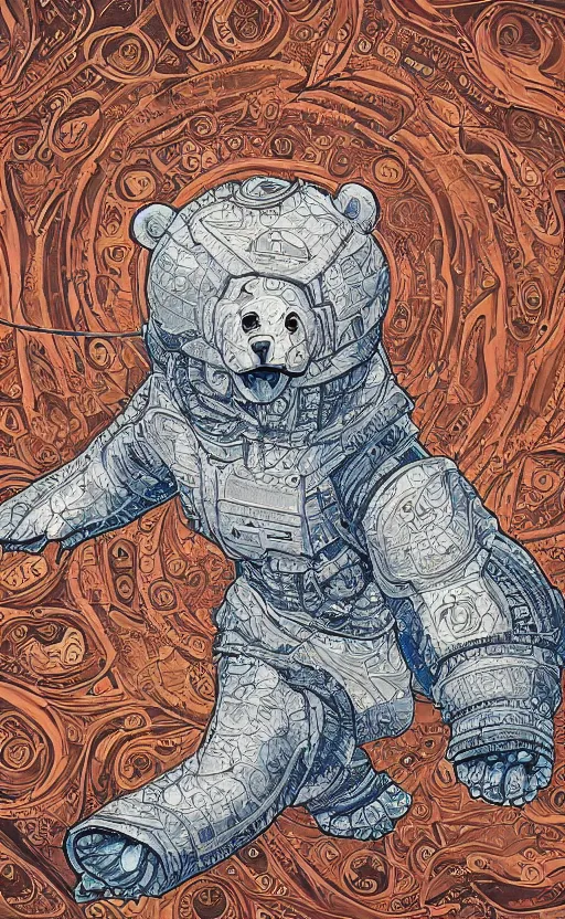 Image similar to an impressive gigantic intricate detailed mural painting of an ice bear flyintg to mars by onur dinc