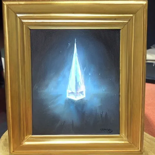 Image similar to magical crystal on a desk, painting, by greg rutkowski