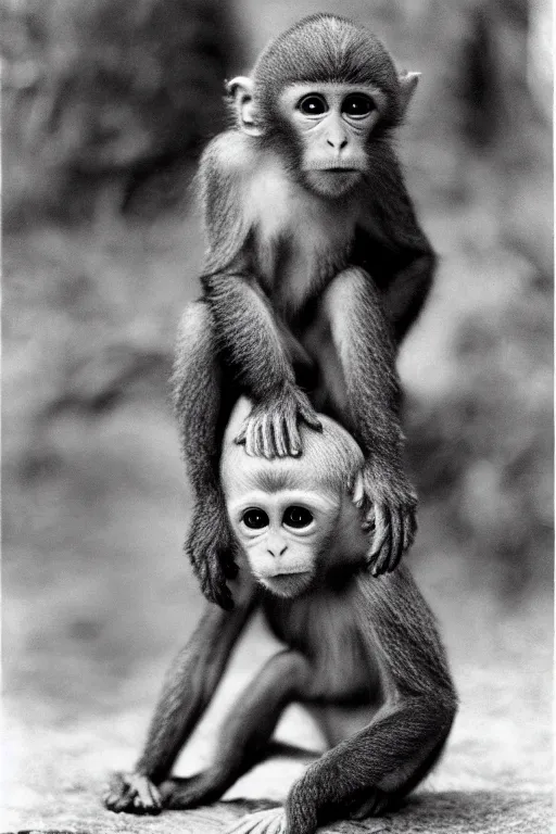 Image similar to horrifying failed soviet experiment, baby monkey hybrid, disturbing, vintage photo