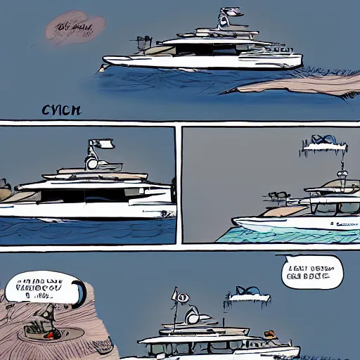 Image similar to comic of a yacht by bill waterson