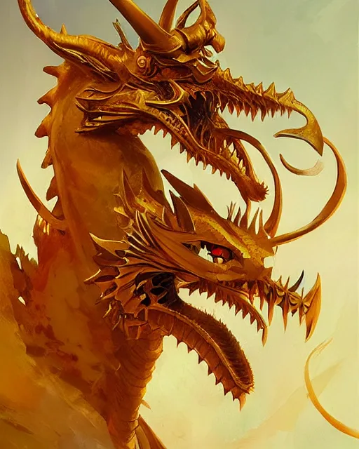 Prompt: portrait of a golden dragon by bayard wu