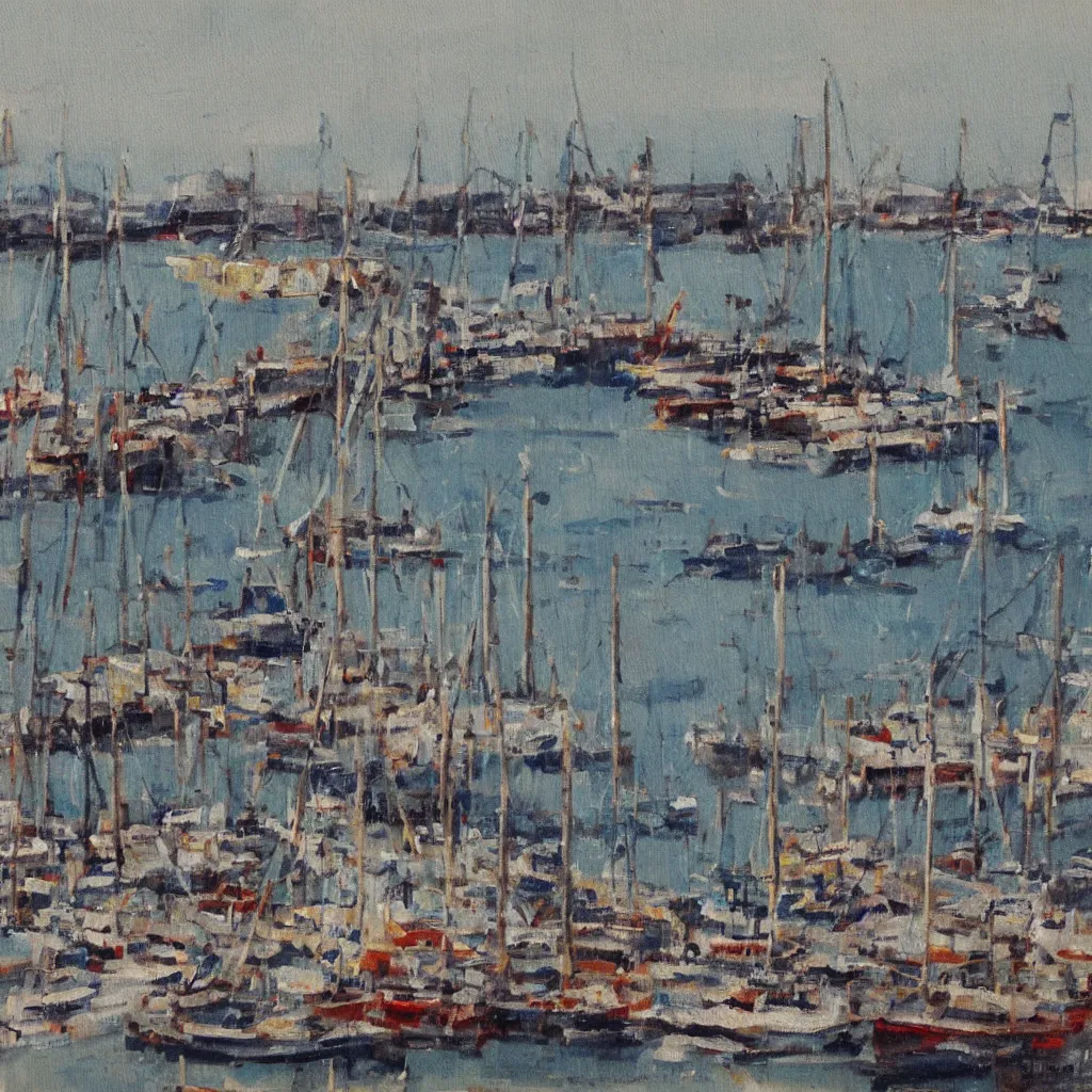 Prompt: Harbour, painting by Poumeyrol