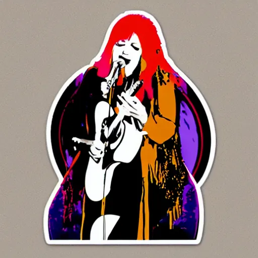 Image similar to stevie nicks playing guitar and singing, sticker - art, svg vector, adobe - illustrator