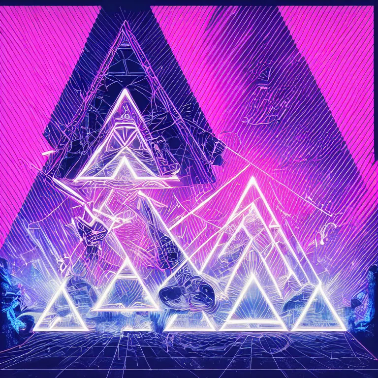 Image similar to the illuminati\'s all seeing eye, synthwave neon dark album cover design, digital art