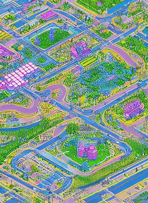 Image similar to dolores park isometric, an ultrafine detailed illustration by james jean, intricate linework, bright colors, behance contest winner, vanitas, angular, altermodern, unreal engine 5 highly rendered, global illumination, radiant light, detailed and intricate environment