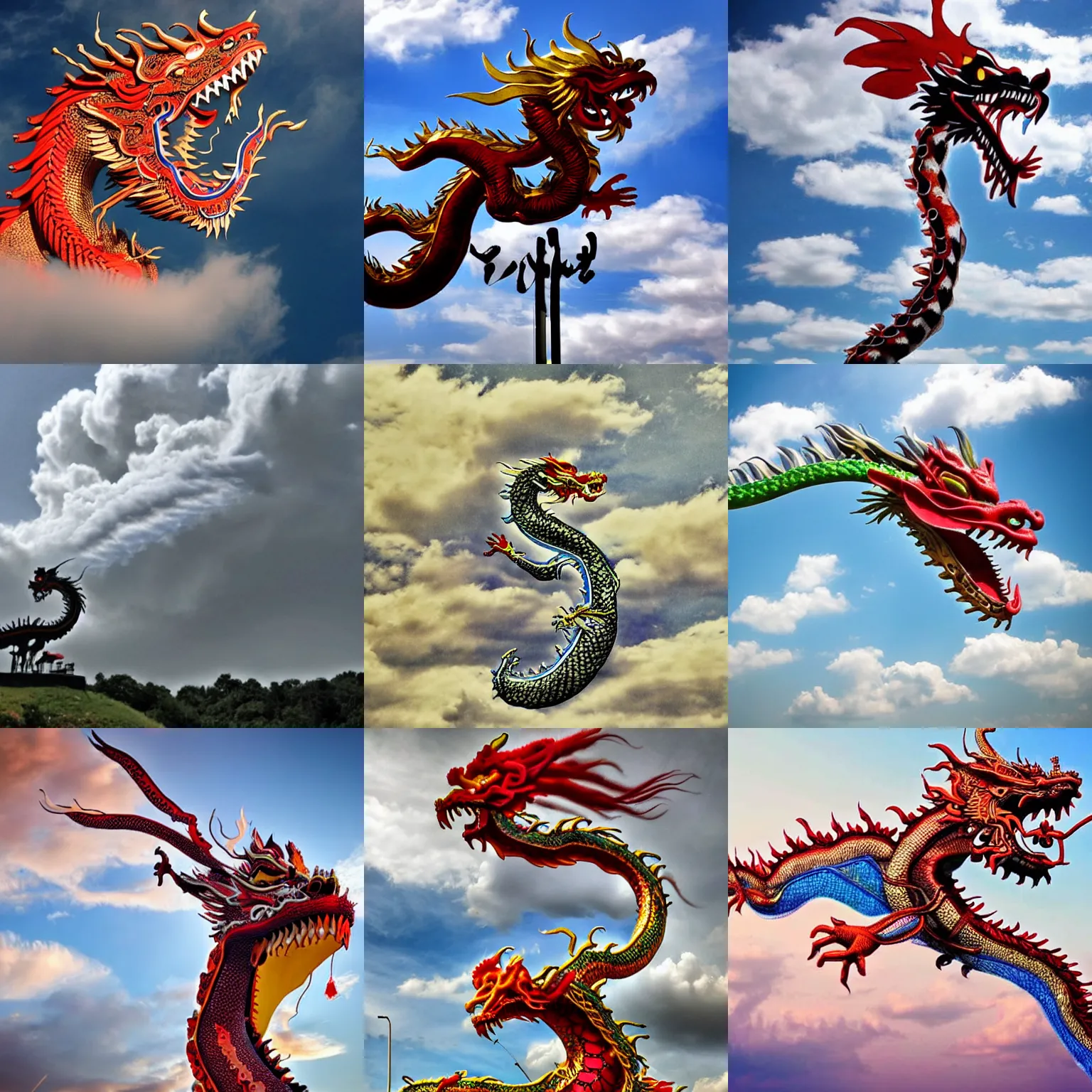 Prompt: A photo of a chinese dragon made out of clouds
