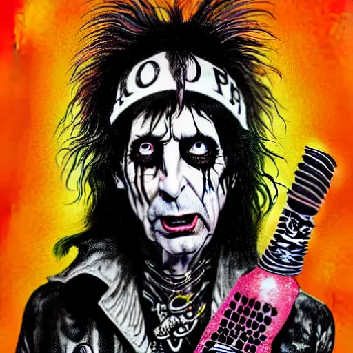 Image similar to graphic illustration, creative design, punk alice cooper, biopunk, francis bacon, highly detailed, hunter s thompson, concept art