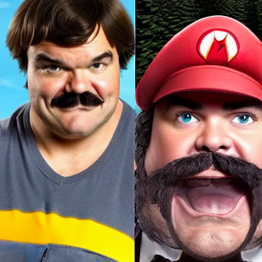 Prompt: Jack Black as super Mario