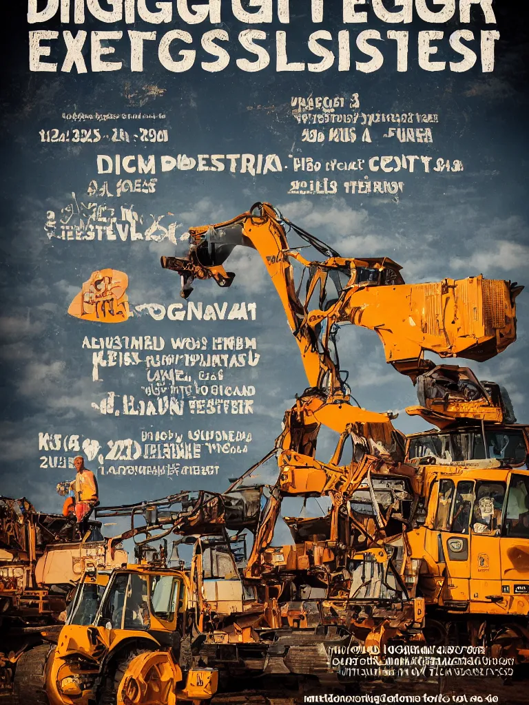 Prompt: poster for the diggerfest festival, in the uk, summer, diggers, teen vogue, 8 k, high detail, center of focus, rule of thirds, composition, y 2 k aesthetic