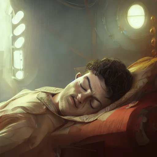 Image similar to an award winning commission of a doctor sleeping in a circus,digital art,detailed face,hyperdetailed,character design by charles bowater,greg rutkowski,artstation,deviantart,photorealistic