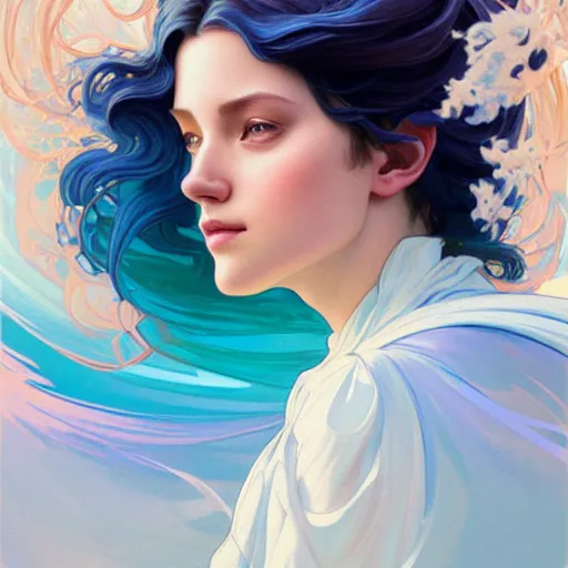 Prompt: Harmony is a hue created with swirls of white gouache, hopeful cerulean, and a daub of joy orange, intricate, highly detailed, digital painting, artstation, concept art, smooth, sharp focus, illustration, Unreal Engine 5, 8K, art by artgerm and greg rutkowski and alphonse mucha