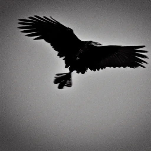 Prompt: a raven swooping down to attack, monochrome