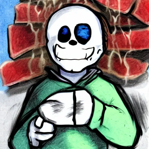 Image similar to Sans from Undertale smoking these meats, Drawn by a 1st grader